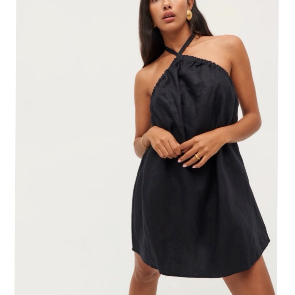 Reformation Maui Linen Dress in Black Medium 6 8 10 EUC